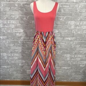 Miss Day Vibrant Pink and Multicolor Chevron Maxi Dress